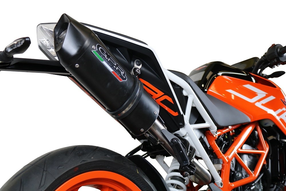 Escape compatible con Ktm Duke 250 2017-2020, Furore Nero, Escape racing, silenciador con tubo de conexion, articulo sin homologacion 