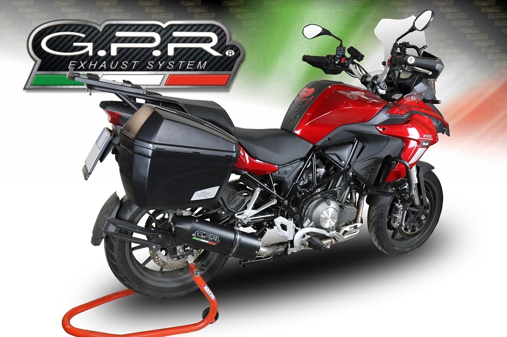 Escape compatible con Benelli Trk 502 2017-2020, Furore Evo4 Nero, Escape homologaedo, legal para mercados fuera de la UE, incluido tubo de enlace y db killer extraíble 