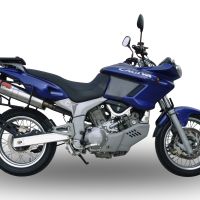 Escape compatible con Cagiva Navigator 1000 2000-2005, Trioval, Par de terminales de escape homologados, con db killer extraíbles y tubos de conexión específicos 