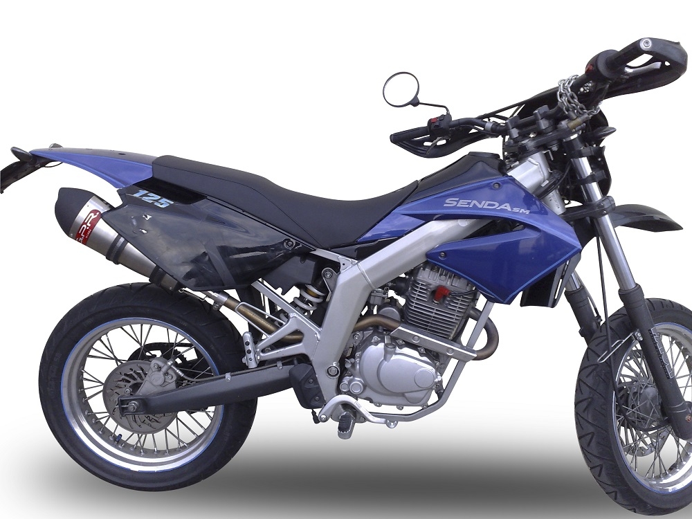 Escape compatible con Derbi Senda 125 R-SM -SENDA Baja 2004-2012, Gpe Ann. titanium, Escape legal, homologado, silenciador con db killer desmontable y tubo de conexión específico 