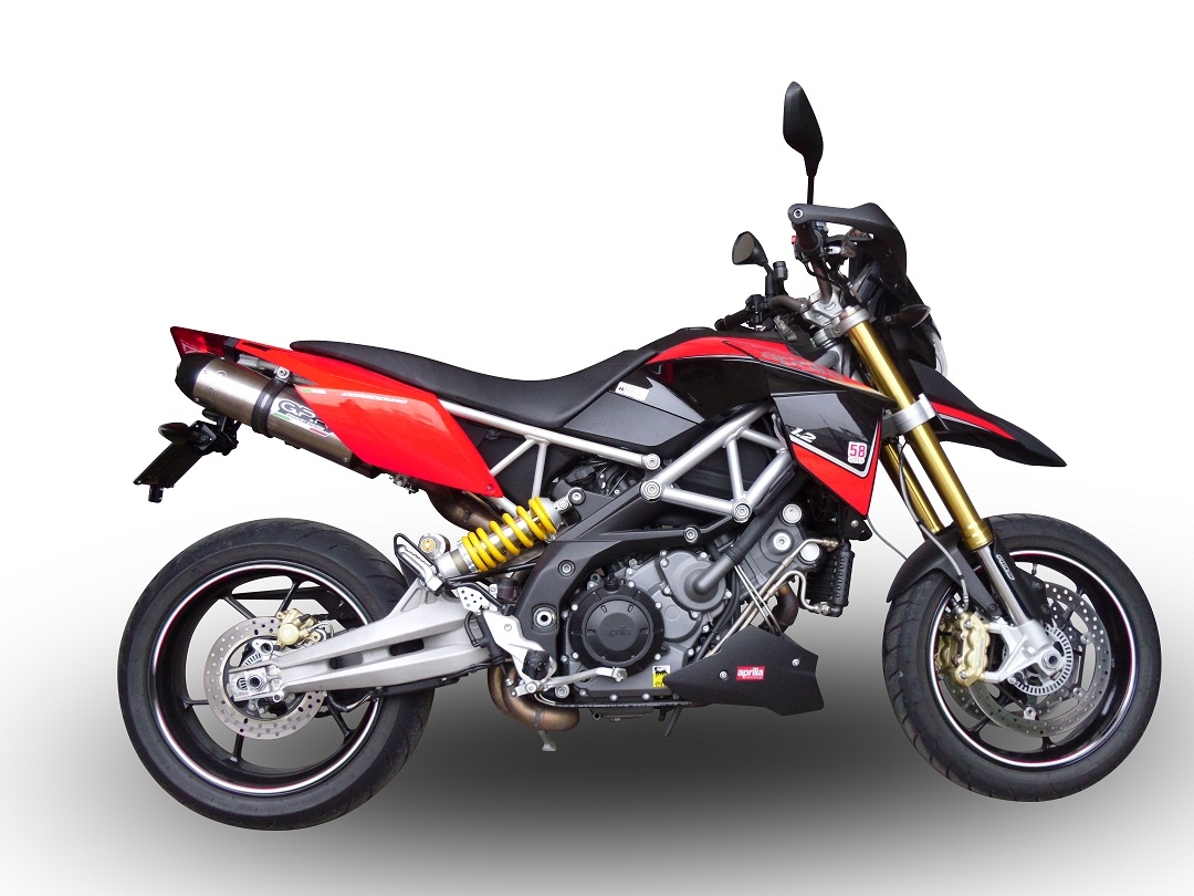 Escape compatible con Aprilia Dorsoduro 1200 2011-2016, GP Evo4 Titanium, Par de terminales de escape homologados, con db killer extraíbles y tubos de conexión específicos 
