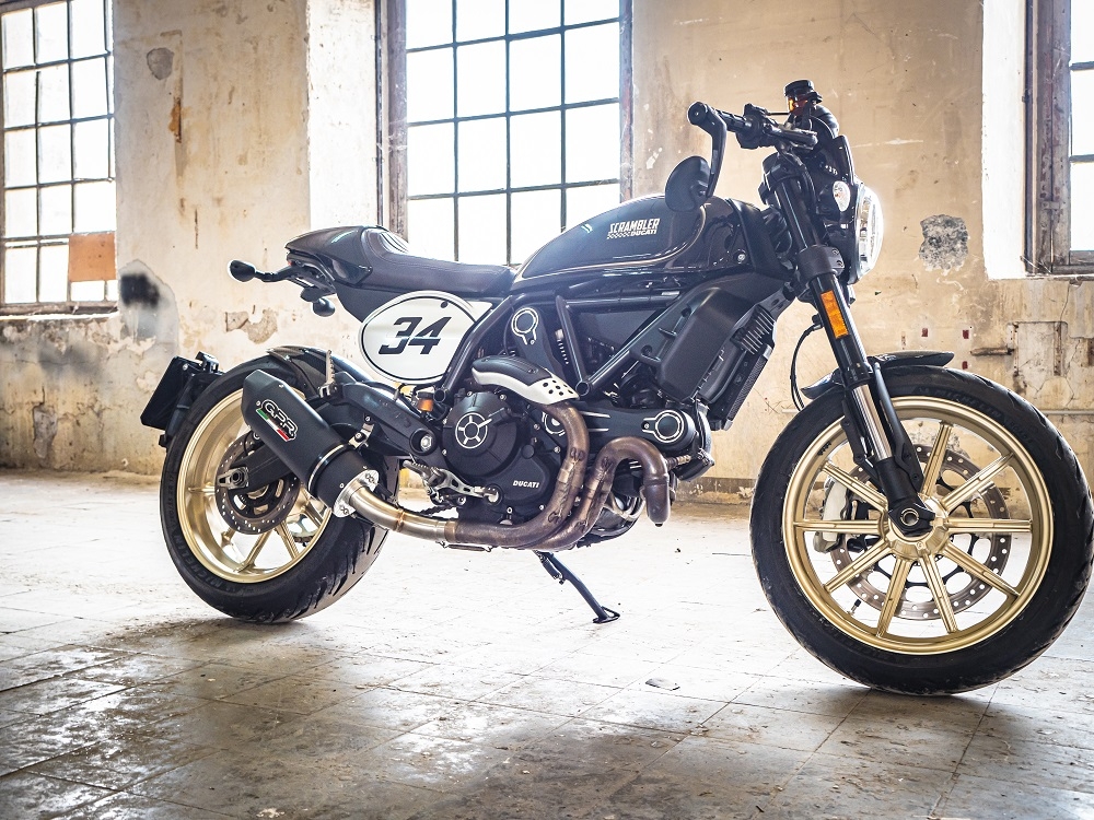 Escape compatible con Ducati Scrambler 800 2017-2020, Furore Nero, Escape homologaedo, legal para mercados fuera de la UE, incluido tubo de enlace y db killer extraíble 