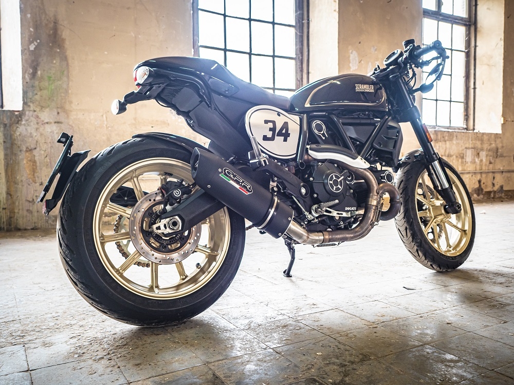 Escape compatible con Ducati Scrambler 800 2017-2020, Furore Nero, Escape homologaedo, legal para mercados fuera de la UE, incluido tubo de enlace y db killer extraíble 