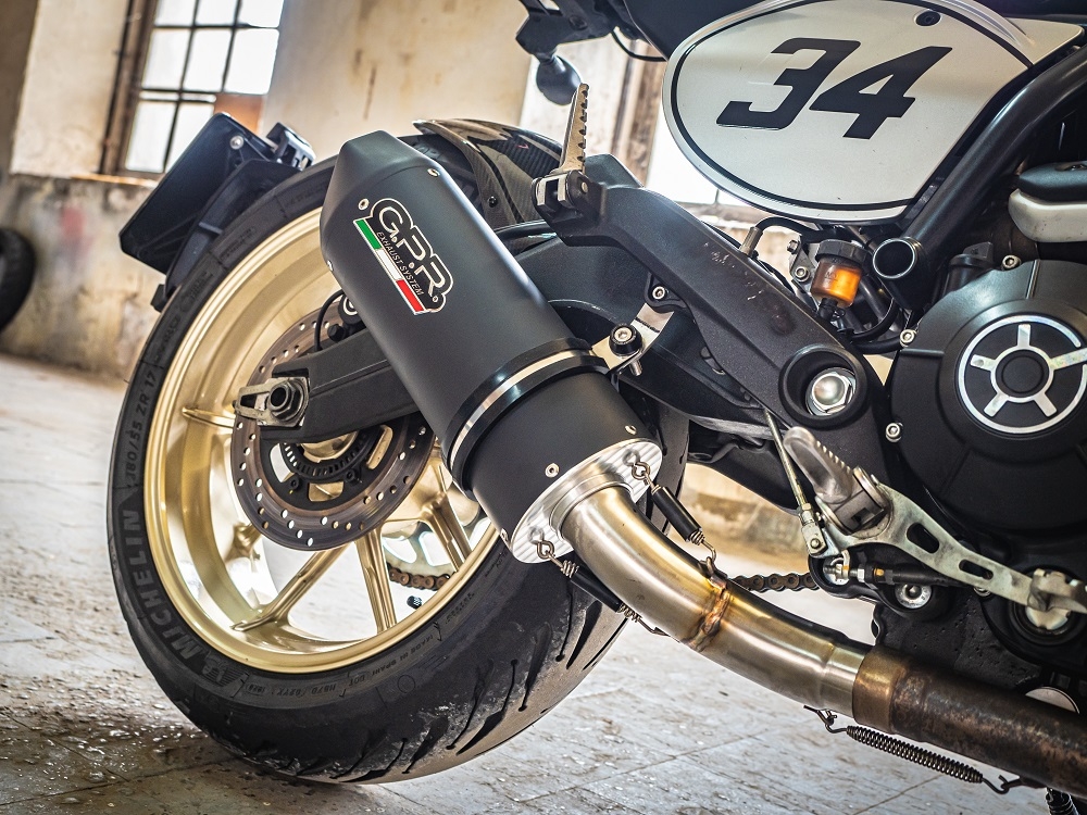 Escape compatible con Ducati Scrambler 800 2017-2020, Furore Nero, Escape homologaedo, legal para mercados fuera de la UE, incluido tubo de enlace y db killer extraíble 