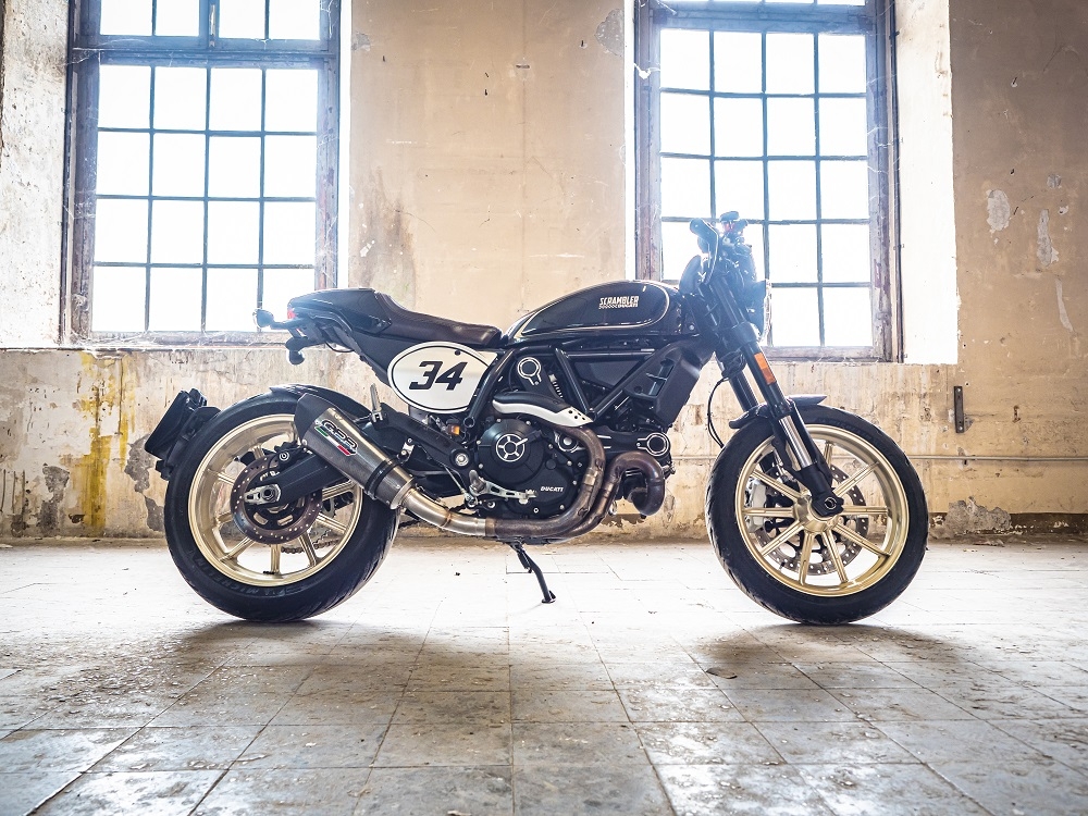 Escape compatible con Ducati Scrambler 800 2017-2020, Gpe Ann. Poppy, Escape homologaedo, legal para mercados fuera de la UE, incluido tubo de enlace y db killer extraíble 