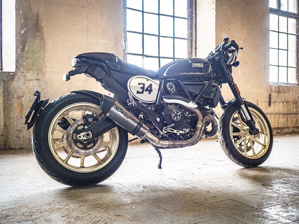 Escape compatible con Ducati Scrambler 800 2017-2020, Gpe Ann. Poppy, Escape homologaedo, legal para mercados fuera de la UE, incluido tubo de enlace y db killer extraíble 