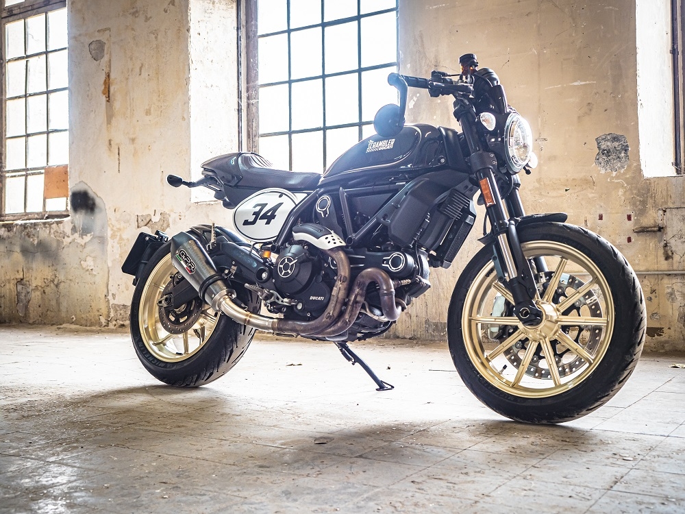 Escape compatible con Ducati Scrambler 800 2017-2020, Gpe Ann. Poppy, Escape homologaedo, legal para mercados fuera de la UE, incluido tubo de enlace y db killer extraíble 