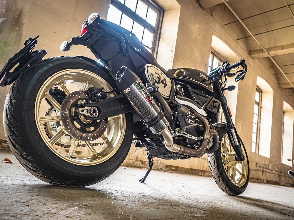 Escape compatible con Ducati Scrambler 800 2017-2020, Gpe Ann. Poppy, Escape homologaedo, legal para mercados fuera de la UE, incluido tubo de enlace y db killer extraíble 