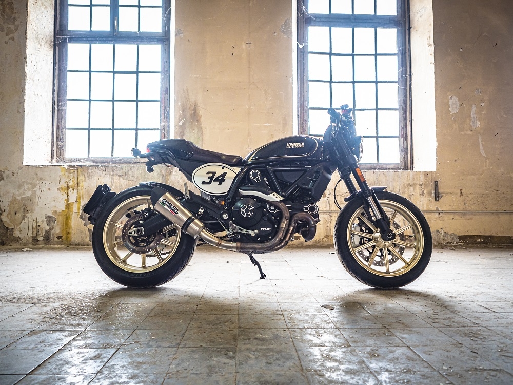 Escape compatible con Ducati Scrambler 800 2017-2020, Gpe Ann. Titanium, Escape homologaedo, legal para mercados fuera de la UE, incluido tubo de enlace y db killer extraíble 