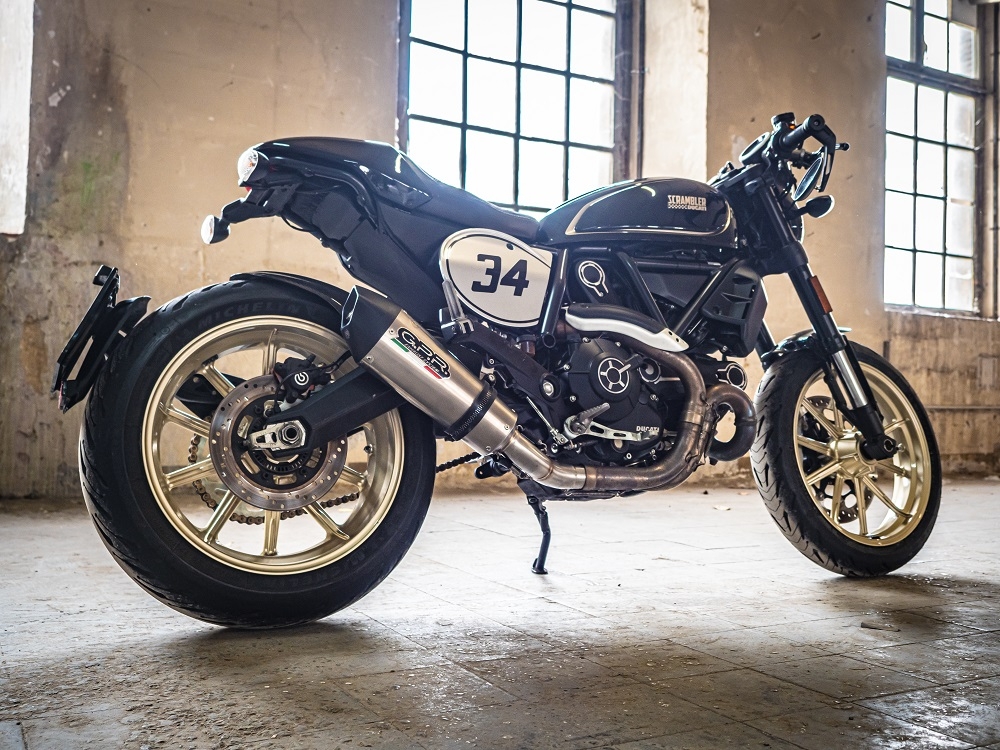 Escape compatible con Ducati Scrambler 800 2017-2020, Gpe Ann. Titanium, Escape homologaedo, legal para mercados fuera de la UE, incluido tubo de enlace y db killer extraíble 