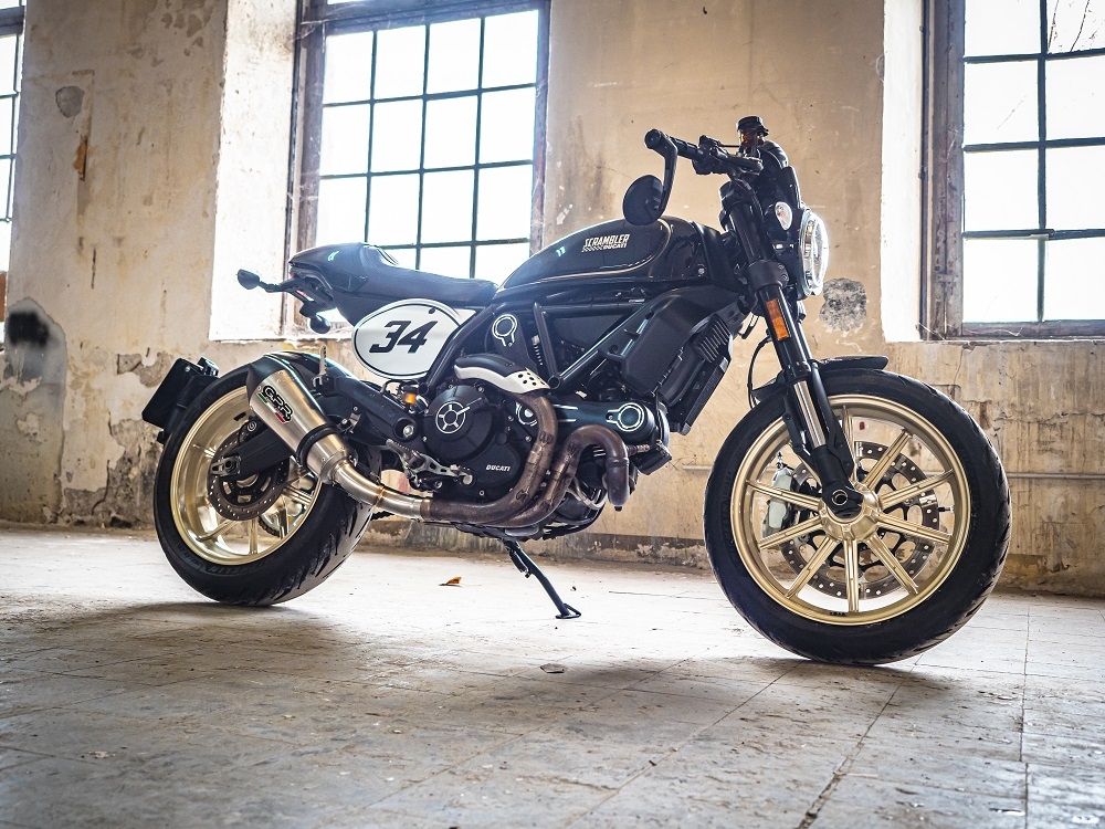Escape compatible con Ducati Scrambler 800 2017-2020, Gpe Ann. Titanium, Escape homologaedo, legal para mercados fuera de la UE, incluido tubo de enlace y db killer extraíble 