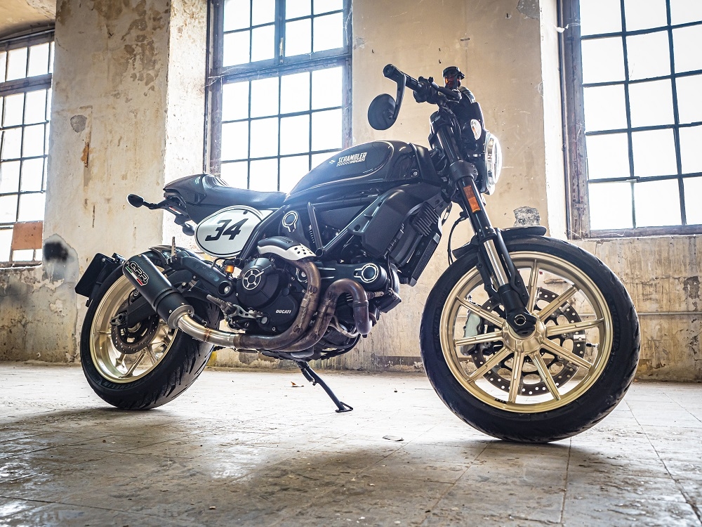 Escape compatible con Ducati Scrambler 800 2015-2016, M3 Black Titanium, Escape legal, homologado, silenciador con db killer desmontable y tubo de conexión específico 