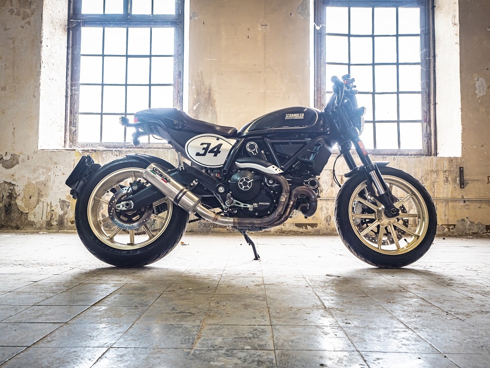 Escape compatible con Ducati Scrambler 800 2015-2016, M3 Titanium Natural, Escape legal, homologado, silenciador con db killer desmontable y tubo de conexión específico 