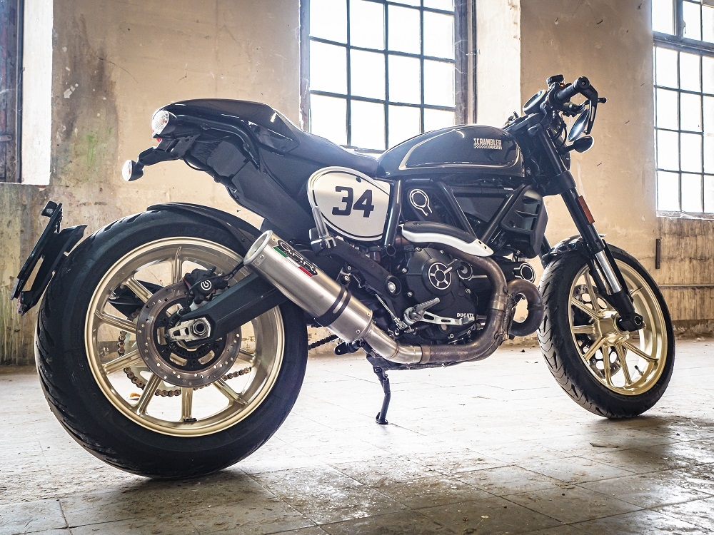 Escape compatible con Ducati Scrambler 800 2015-2016, M3 Titanium Natural, Escape legal, homologado, silenciador con db killer desmontable y tubo de conexión específico 