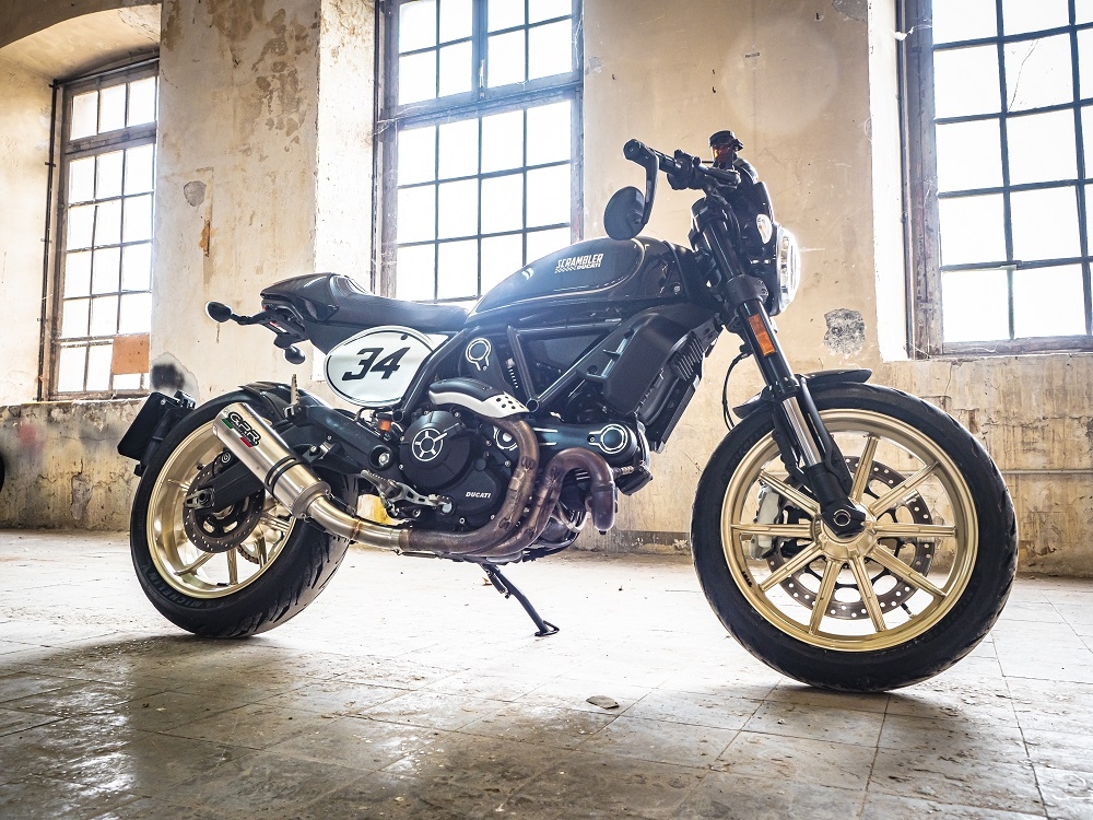 Escape compatible con Ducati Scrambler 800 2015-2016, M3 Titanium Natural, Escape legal, homologado, silenciador con db killer desmontable y tubo de conexión específico 