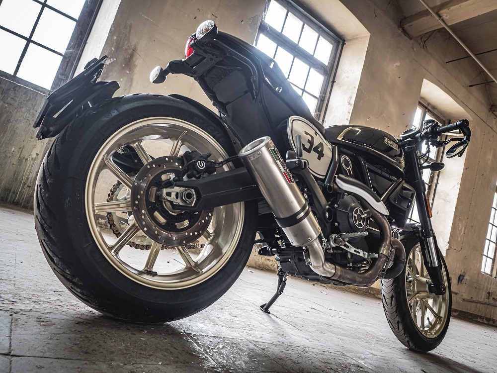 Escape compatible con Ducati Scrambler 800 2015-2016, M3 Titanium Natural, Escape legal, homologado, silenciador con db killer desmontable y tubo de conexión específico 