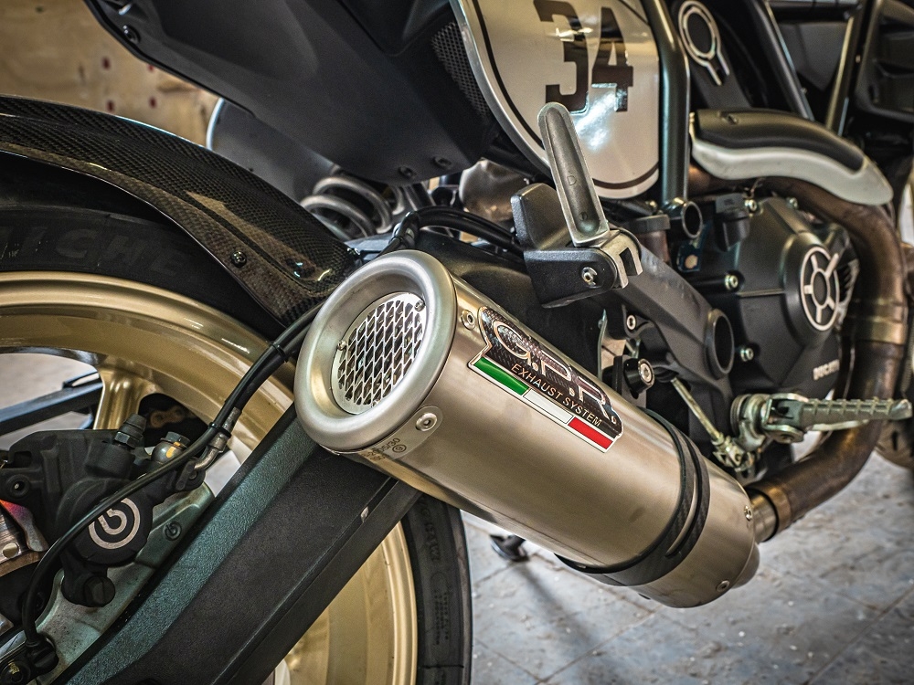 Escape compatible con Ducati Scrambler 800 2015-2016, M3 Titanium Natural, Escape legal, homologado, silenciador con db killer desmontable y tubo de conexión específico 
