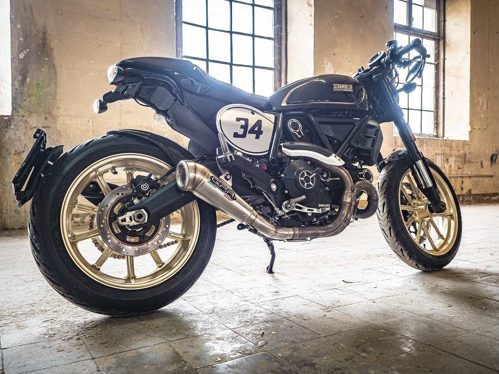 Escape compatible con Ducati Scrambler 800 2017-2020, Powercone Evo, Escape homologaedo, legal para mercados fuera de la UE, incluido tubo de enlace y db killer extraíble 