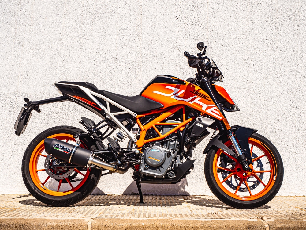 Escape compatible con Ktm Duke 200 2012-2020, Furore Nero, Escape legal, homologado, silenciador con db killer desmontable y tubo de conexión específico 