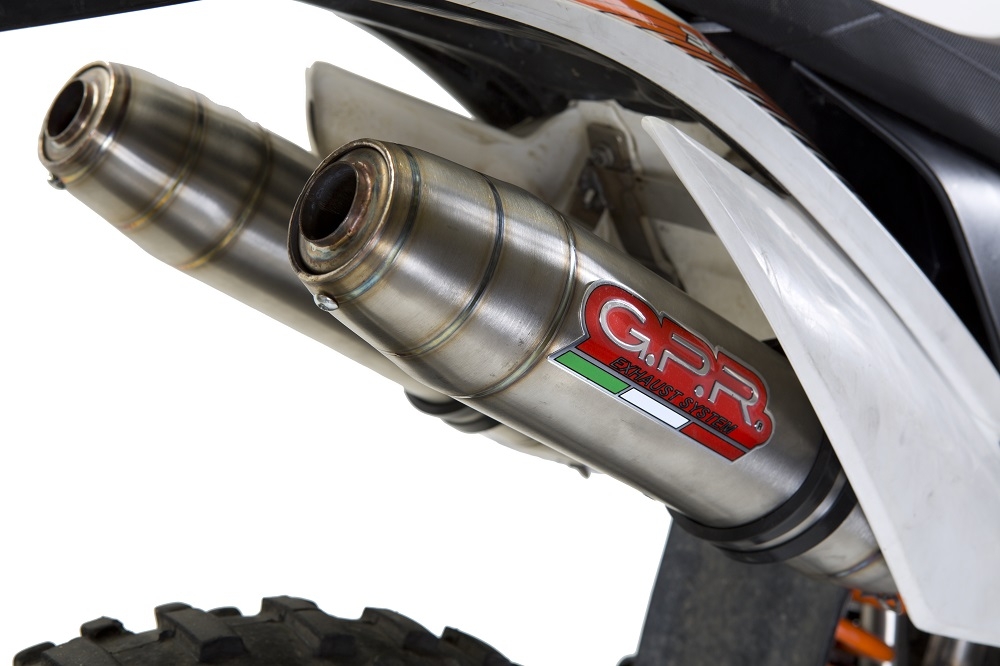 Escape compatible con Ktm Freeride 350 4T 2012-2017, Deeptone Inox, Par de terminales de escape homologados, con db killer extraíbles y tubos de conexión específicos 
