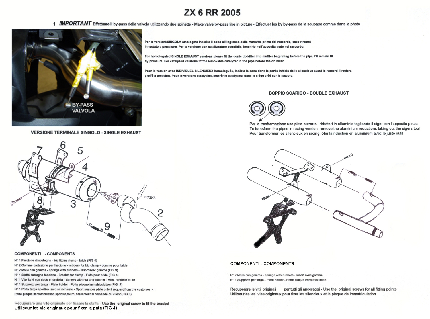 Escape compatible con Kawasaki Zx-6R 2005-2006, Tiburon Poppy, Escape legal, homologado, silenciador con db killer desmontable y tubo de conexión específico 