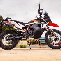 Escape compatible con Ktm Adventure 890 2021-2024, GP Evo4 Black Titanium, Escape legal, homologado, silenciador con db killer desmontable y tubo de conexión específico 