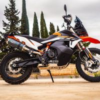 Escape compatible con Ktm SMT 890 2023-2024, Dual Poppy, Escape legal, homologado, silenciador con db killer desmontable y tubo de conexión específico 