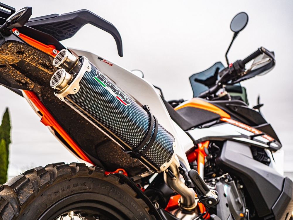 Escape compatible con Ktm SMT 890 2023-2024, Dual Poppy, Escape legal, homologado, silenciador con db killer desmontable y tubo de conexión específico 