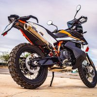 Escape compatible con Ktm Adventure 890 2020-2024, Powercone Evo, Escape legal, homologado, silenciador con db killer desmontable y tubo de conexión específico 