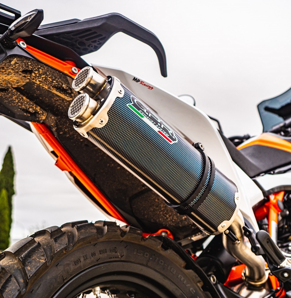 Escape compatible con Ktm Duke 890 2021-2024, Dual Poppy, Escape legal, homologado, silenciador con db killer desmontable y tubo de conexión específico 