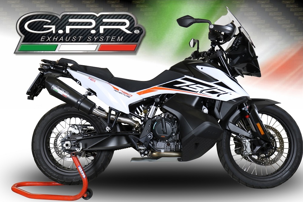 Escape compatible con Ktm Adventure 790 2018-2020, GP Evo4 Black Titanium, Escape legal, homologado, silenciador con db killer desmontable y tubo de conexión específico 