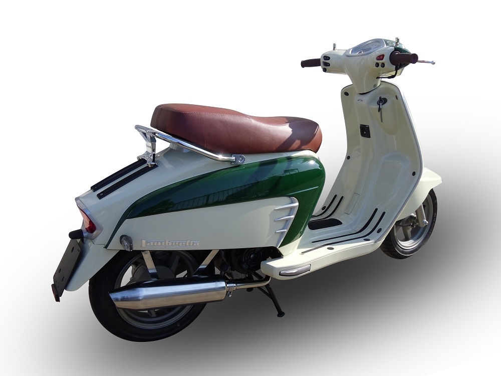 Escape compatible con Lambretta Lambretta 125 - 150 Milano 2012-2014, Ultracone lucido, Escape completo homologado y legal, incluido db killer extraíble 