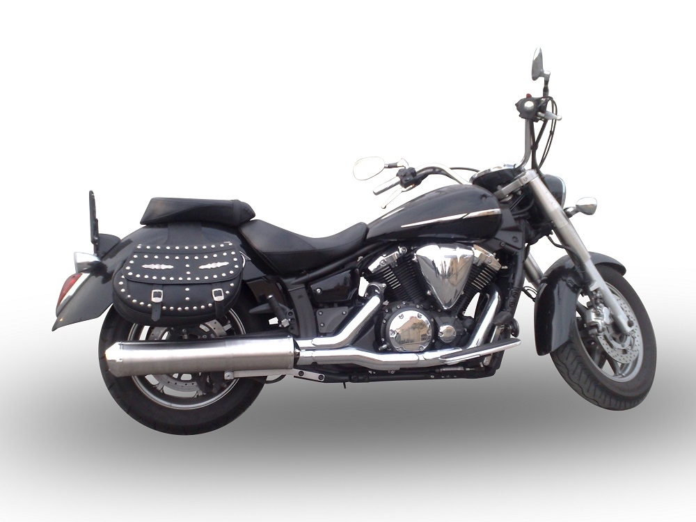 Escape compatible con Yamaha Xvs 1300 Midnight Star 2006-2014, Inox Oval Bomb, Escape legal, homologado, silenciador con db killer desmontable y tubo de conexión específico 