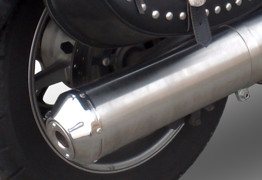 Escape compatible con Yamaha Xvs 1300 Midnight Star 2006-2014, Inox Oval Bomb, Escape legal, homologado, silenciador con db killer desmontable y tubo de conexión específico 