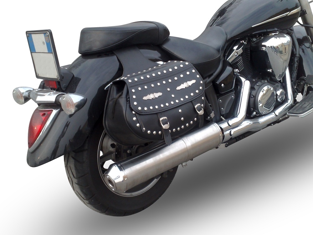 Escape compatible con Yamaha Xvs 1300 Midnight Star 2006-2014, Inox Oval Bomb, Escape legal, homologado, silenciador con db killer desmontable y tubo de conexión específico 