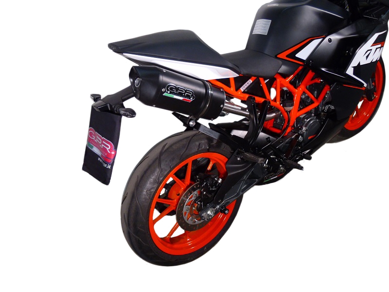Escape compatible con Ktm Rc 125 2014-2016, Furore Nero, Escape racing, silenciador con tubo de conexion, articulo sin homologacion 