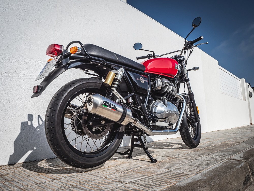 Escape compatible con Royal Enfield Interceptor 650 2019-2020, Satinox, Escape doble, no legal para los países miembros de la UE, incluidos los db killers extraíbles y los tubos de unión 