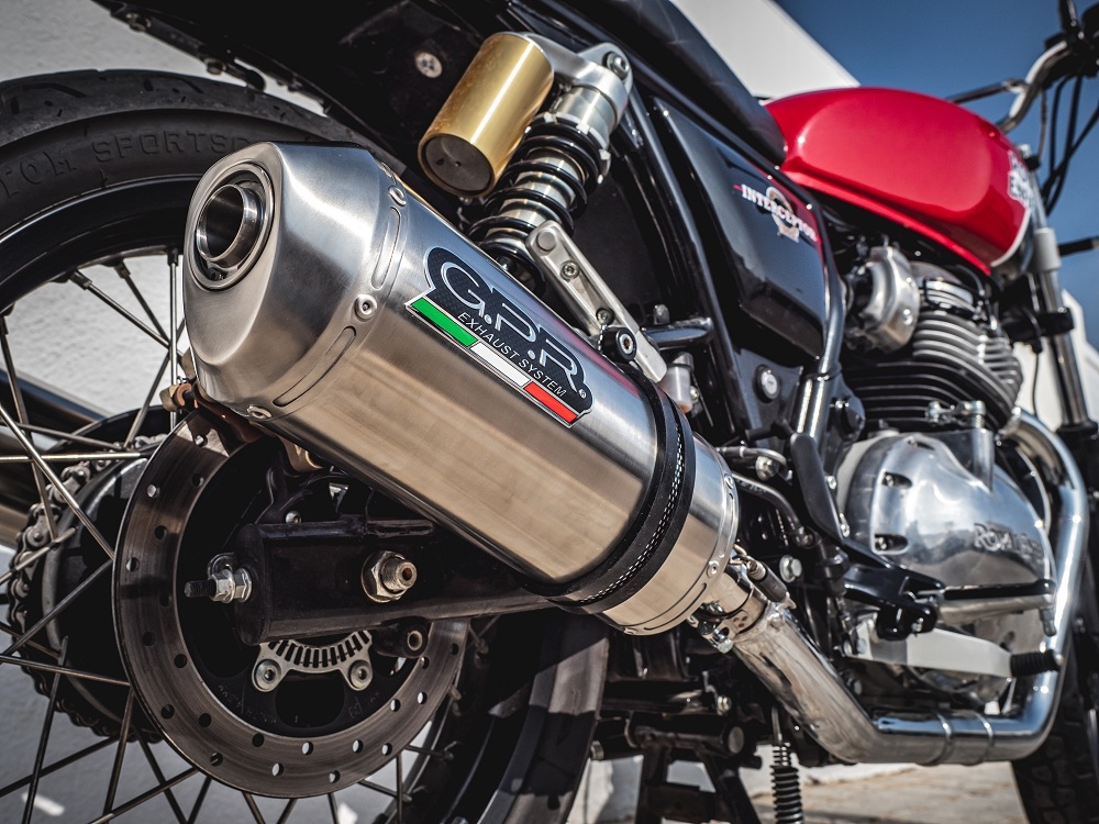 Escape compatible con Royal Enfield Interceptor 650 2019-2020, Satinox, Escape doble, no legal para los países miembros de la UE, incluidos los db killers extraíbles y los tubos de unión 