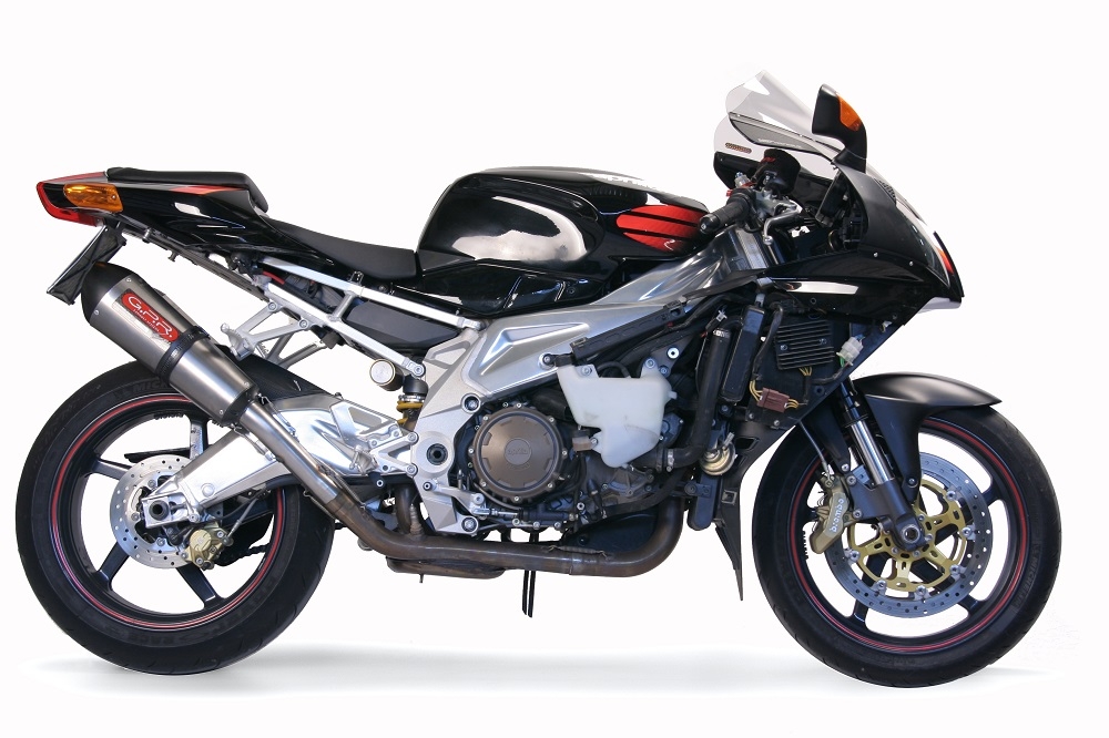 Escape compatible con Aprilia Tuono R 1000 Factory 2006-2010, Gpe Ann. titanium, Par de terminales de escape homologados, con db killer extraíbles y tubos de conexión específicos 