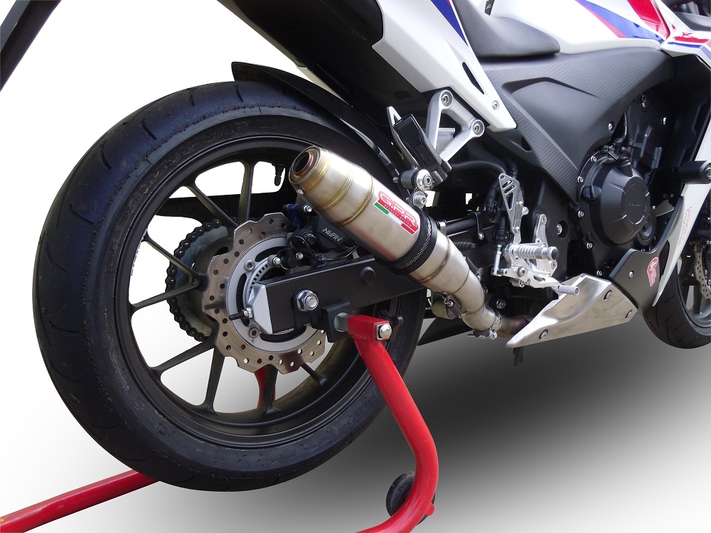 Escape compatible con Honda Cbr 500 R 2012-2018, Deeptone Inox, Escape legal, homologado, silenciador con db killer desmontable y tubo de conexión específico 