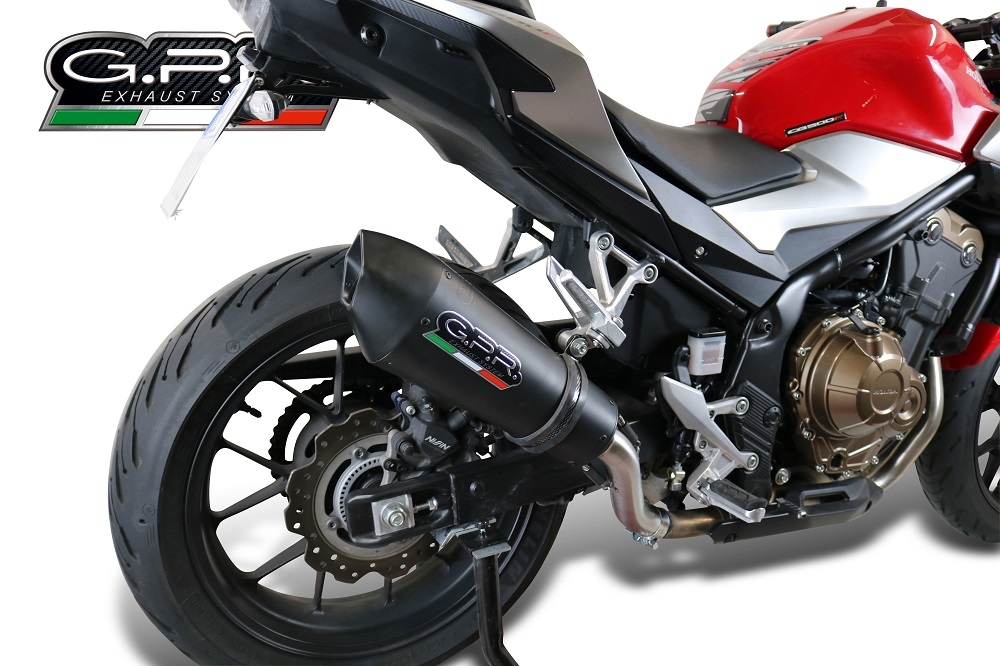 Escape compatible con Honda NX500 2024-2025, GP Evo4 Black Titanium, Escape legal, homologado, silenciador con db killer desmontable y tubo de conexión específico 