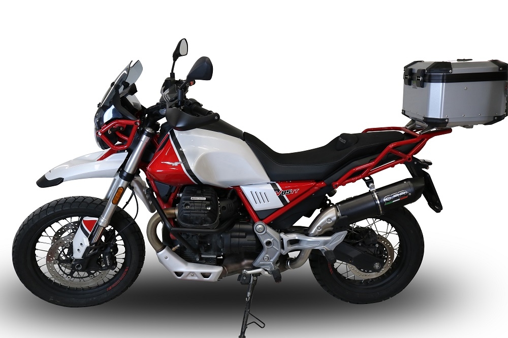 Escape compatible con Moto Guzzi V85 TT 2021-2024, Furore Evo4 Nero, Escape legal, homologado, silenciador con db killer desmontable y tubo de conexión específico 