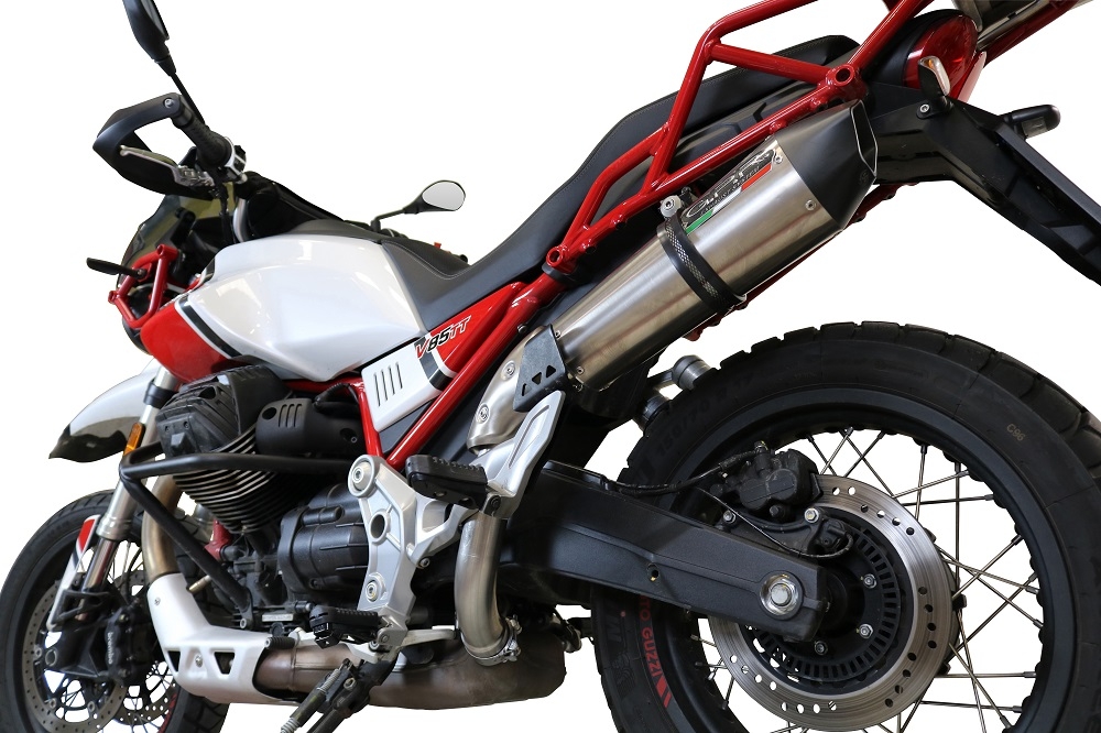 Escape compatible con Moto Guzzi V85 TT 2021-2024, GP Evo4 Titanium, Escape legal, homologado, silenciador con db killer desmontable y tubo de conexión específico 