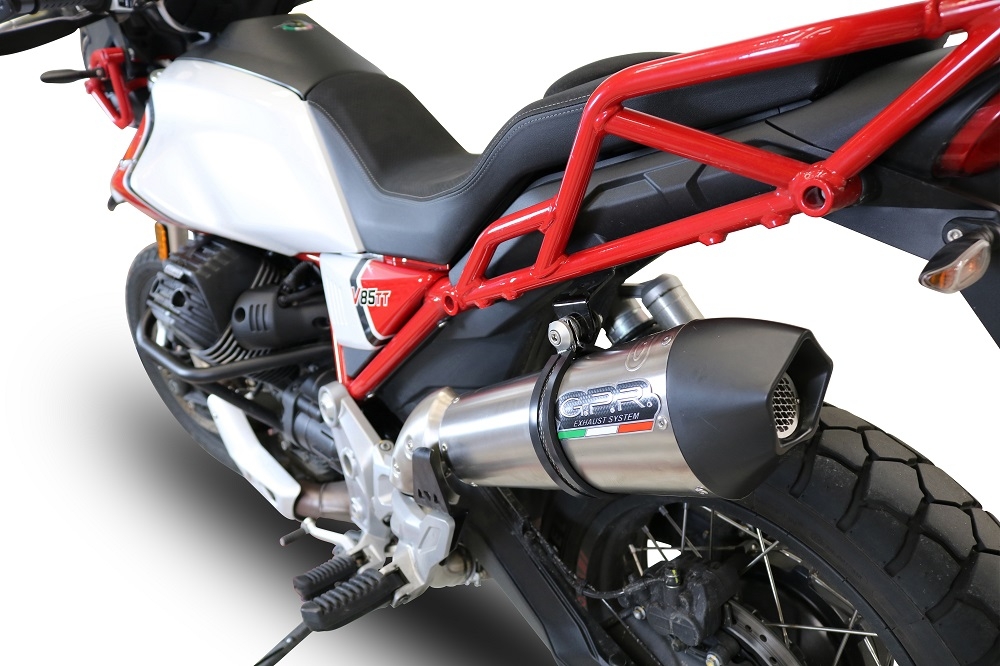 Escape compatible con Moto Guzzi V85 TT 2021-2024, GP Evo4 Titanium, Escape legal, homologado, silenciador con db killer desmontable y tubo de conexión específico 