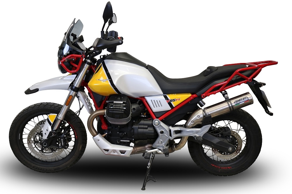 Escape compatible con Moto Guzzi V85 TT 2021-2024, M3 Titanium Natural, Escape legal, homologado, silenciador con db killer desmontable y tubo de conexión específico 