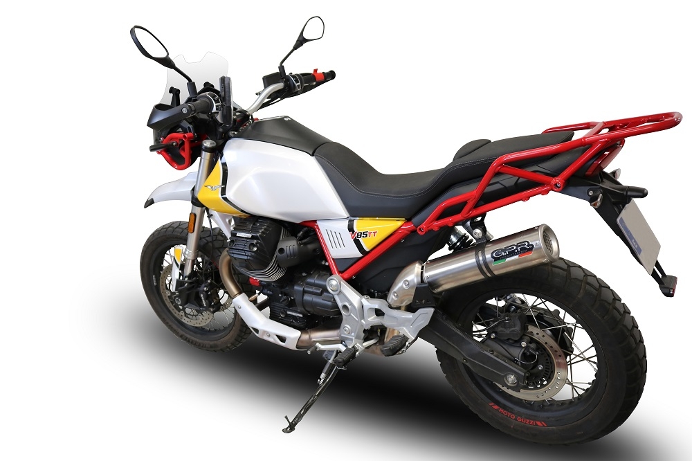 Escape compatible con Moto Guzzi V85 TT 2021-2024, M3 Titanium Natural, Escape legal, homologado, silenciador con db killer desmontable y tubo de conexión específico 