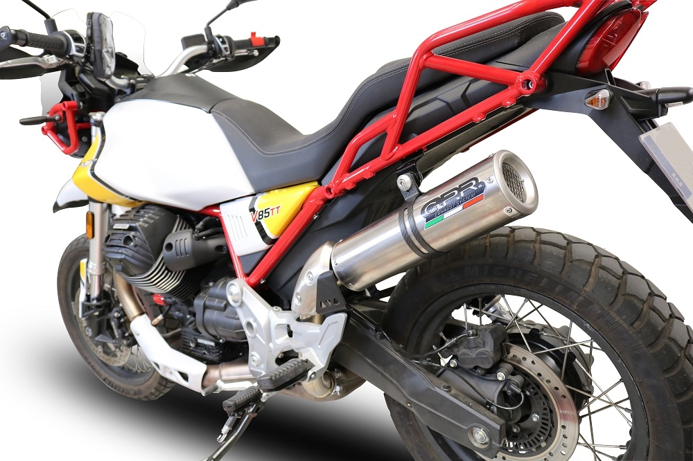 Escape compatible con Moto Guzzi V85 TT 2021-2024, M3 Titanium Natural, Escape legal, homologado, silenciador con db killer desmontable y tubo de conexión específico 