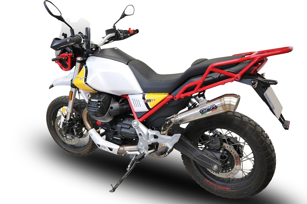 Escape compatible con Moto Guzzi V85 TT 2021-2024, Powercone Evo, Escape legal, homologado, silenciador con db killer desmontable y tubo de conexión específico 