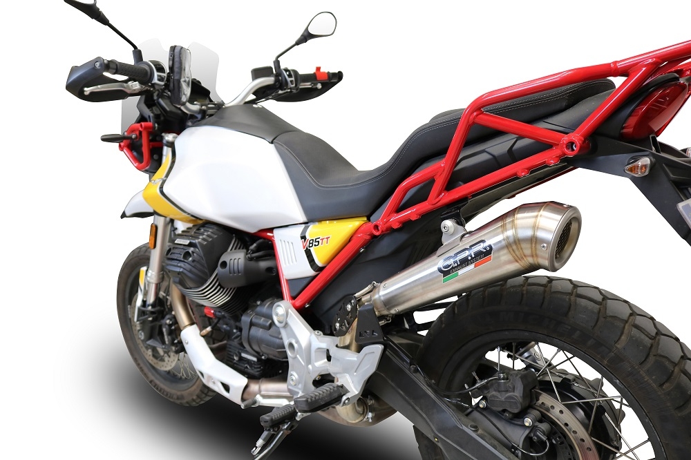 Escape compatible con Moto Guzzi V85 TT 2021-2024, Powercone Evo, Escape legal, homologado, silenciador con db killer desmontable y tubo de conexión específico 