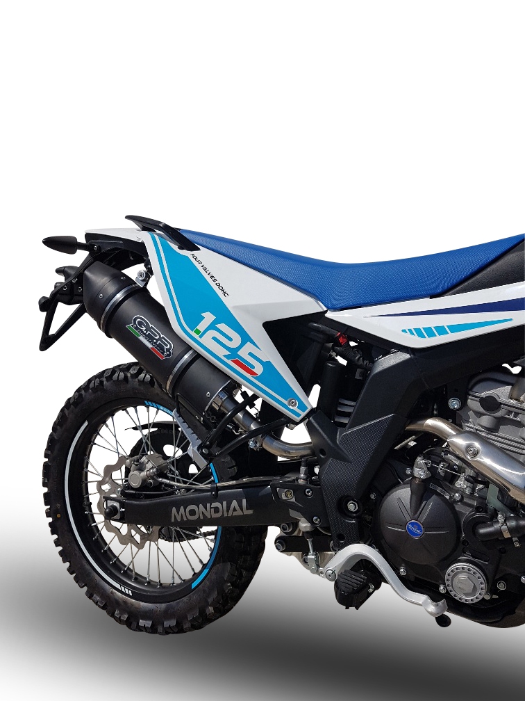 Escape compatible con F.B. Mondial Smx 125 Enduro 2021-2023, Furore Nero, Escape legal, homologado, silenciador con db killer desmontable y tubo de conexión 